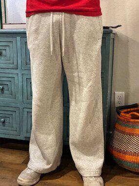 Hollister Wide Leg Sweatpants Heather Grey Drawstring Fleece